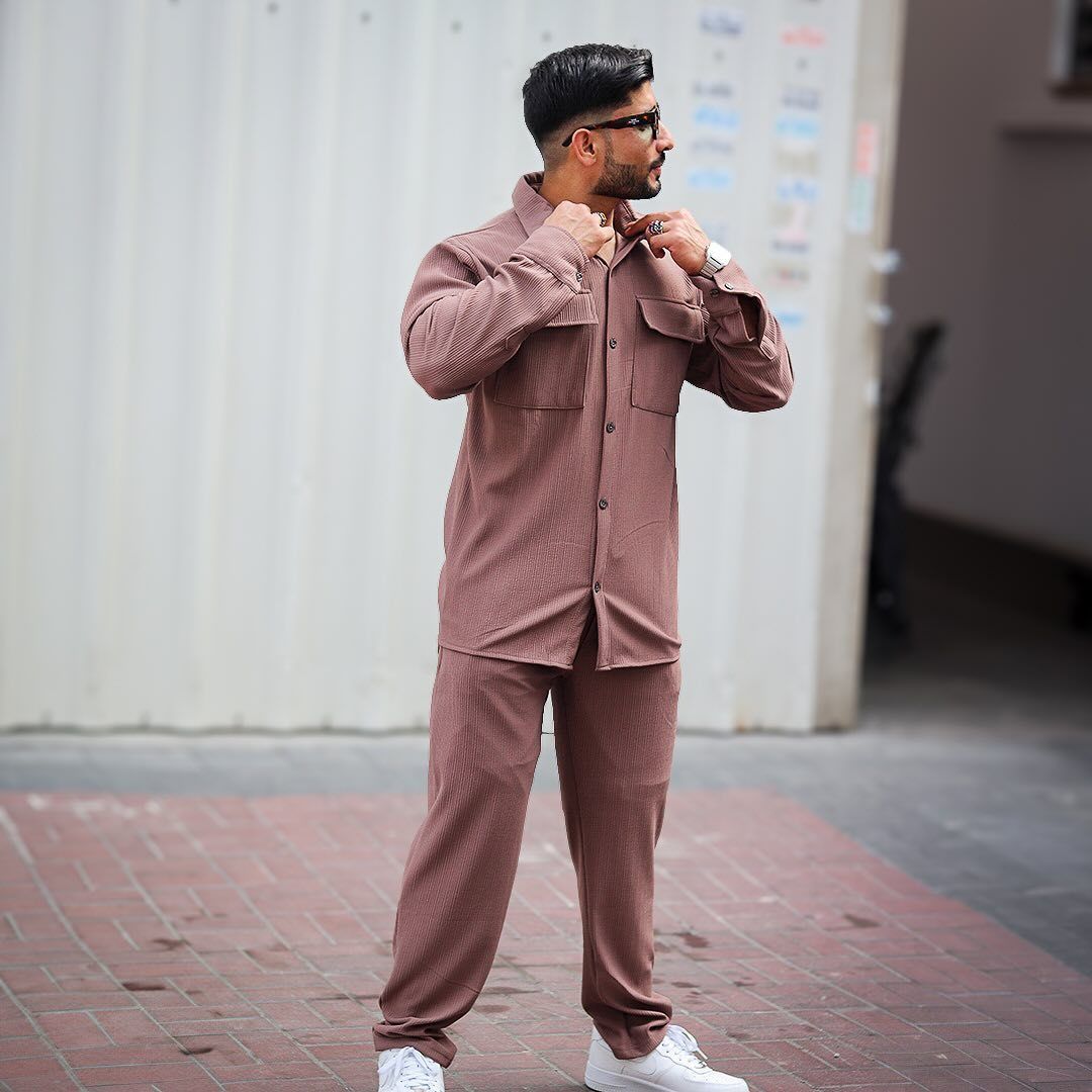 Mens Long Sleeve Polyester T Shirt Loose Lapel Cardigan