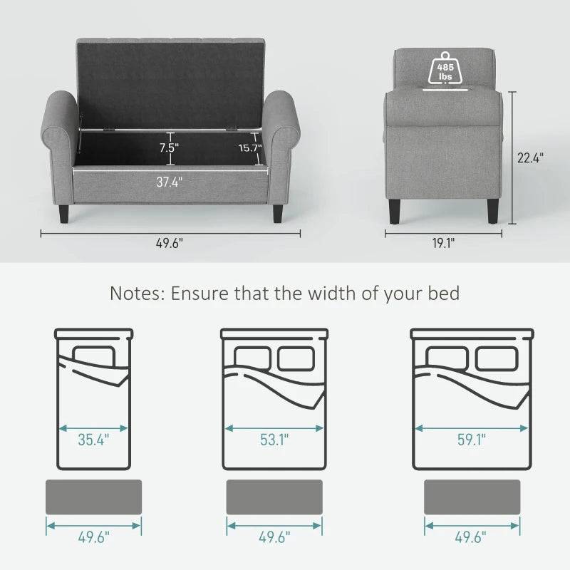 50 Inch Storage Ottoman Bench with Arms