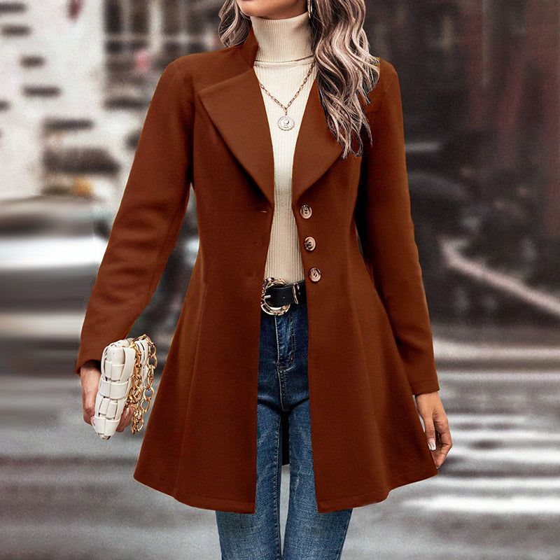 Womens Long Winter Coat With Lapel Collar Pea Design