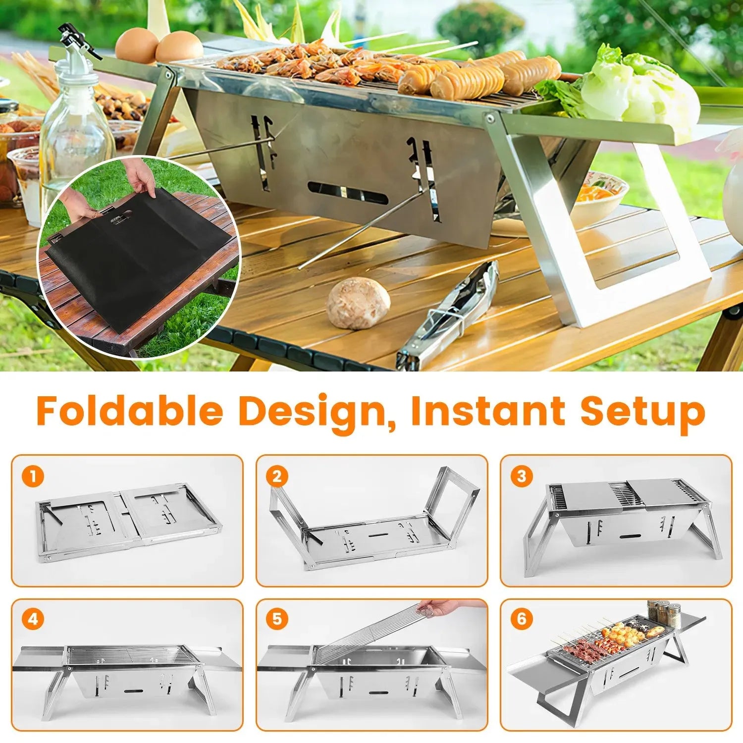3 in 1 Portable Charcoal Grill Foldable