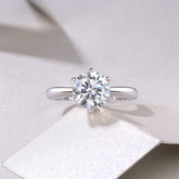 Moissanite Six Prong Silver Ring Adjustable or Fixed