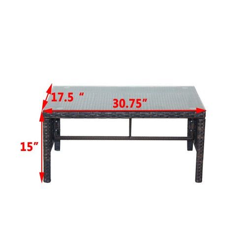 Coffee Table Rattan Outdoor with Tempered Glass