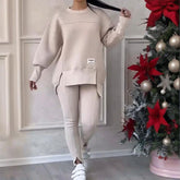 Women’s Solid Color Two Piece Set With Slit Hem Top