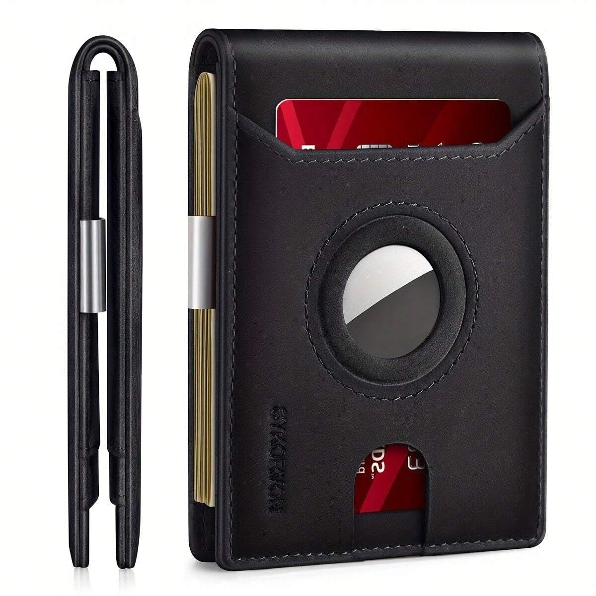 Men Slim Wallet with AirTag Holder and RFID Leather Design