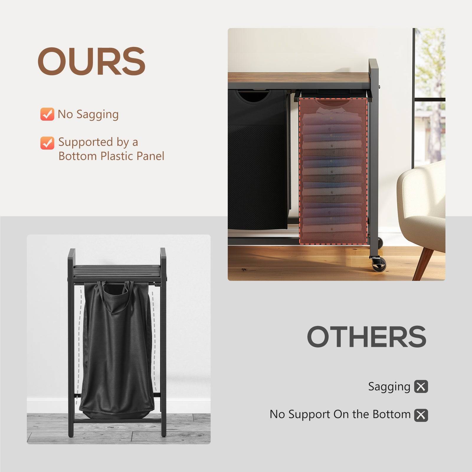 Laundry Basket with Removable Bags and Storage Shelf