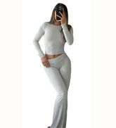 Womens Two Piece Set Long Sleeve Top High Waist Pants