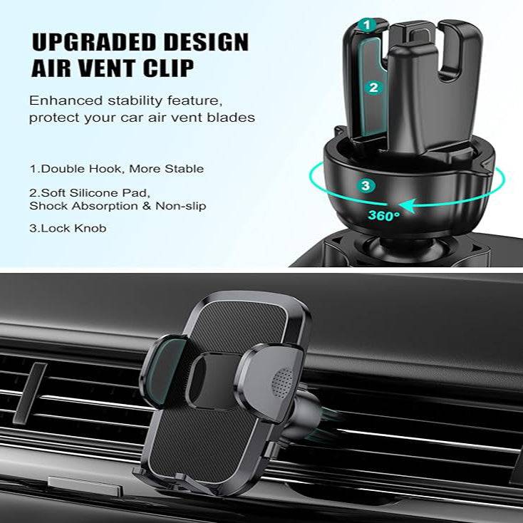 Car Phone Holder 4 in 1 Strong Suction Mount Adjustable