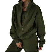 Women Two Piece Set Fleece Solid Color Casual Suit