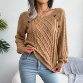 Women Knitted Pullover Sweater with Square Neck
