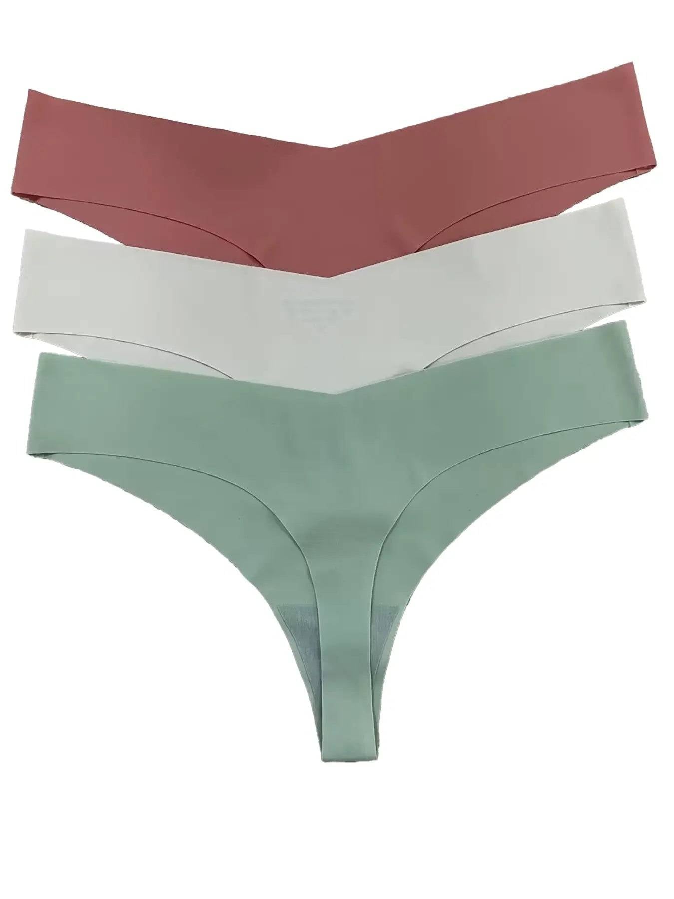 Low Waist Seamless Ice Silk Thong 6 Pack with Cotton Crotch