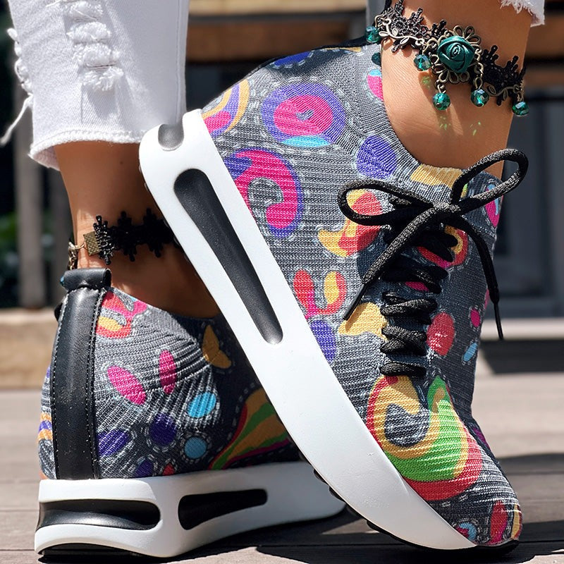 Paisley Print Slip On Sneakers With Side Lace Up Design