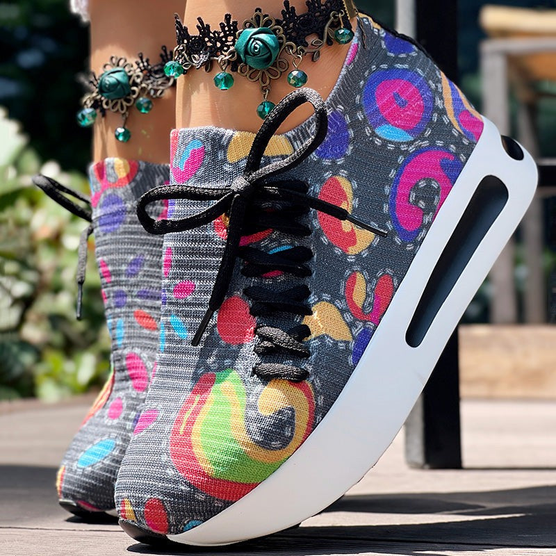 Paisley Print Slip On Sneakers With Side Lace Up Design