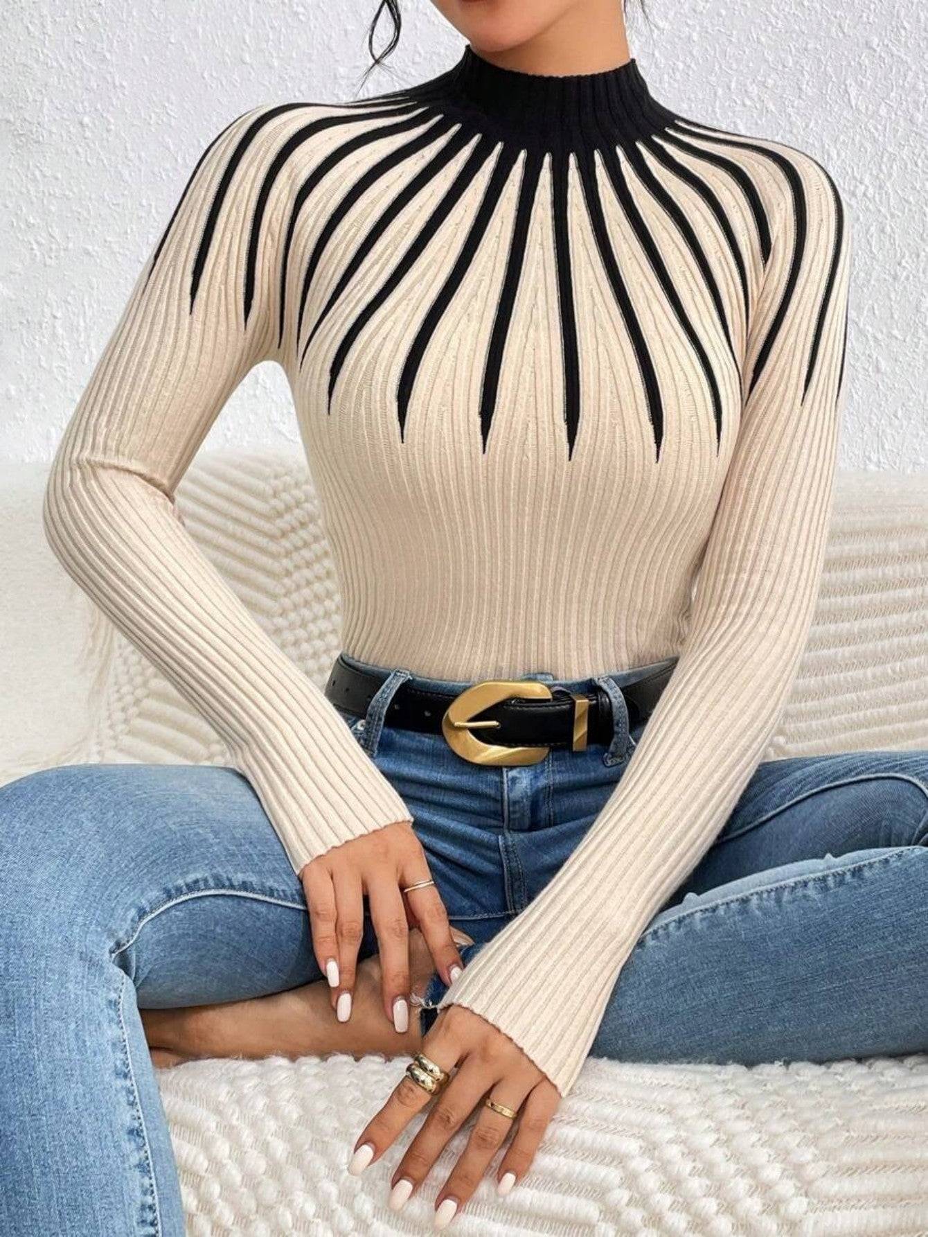 Womens Mock Neck Ribbed Knit Sweater