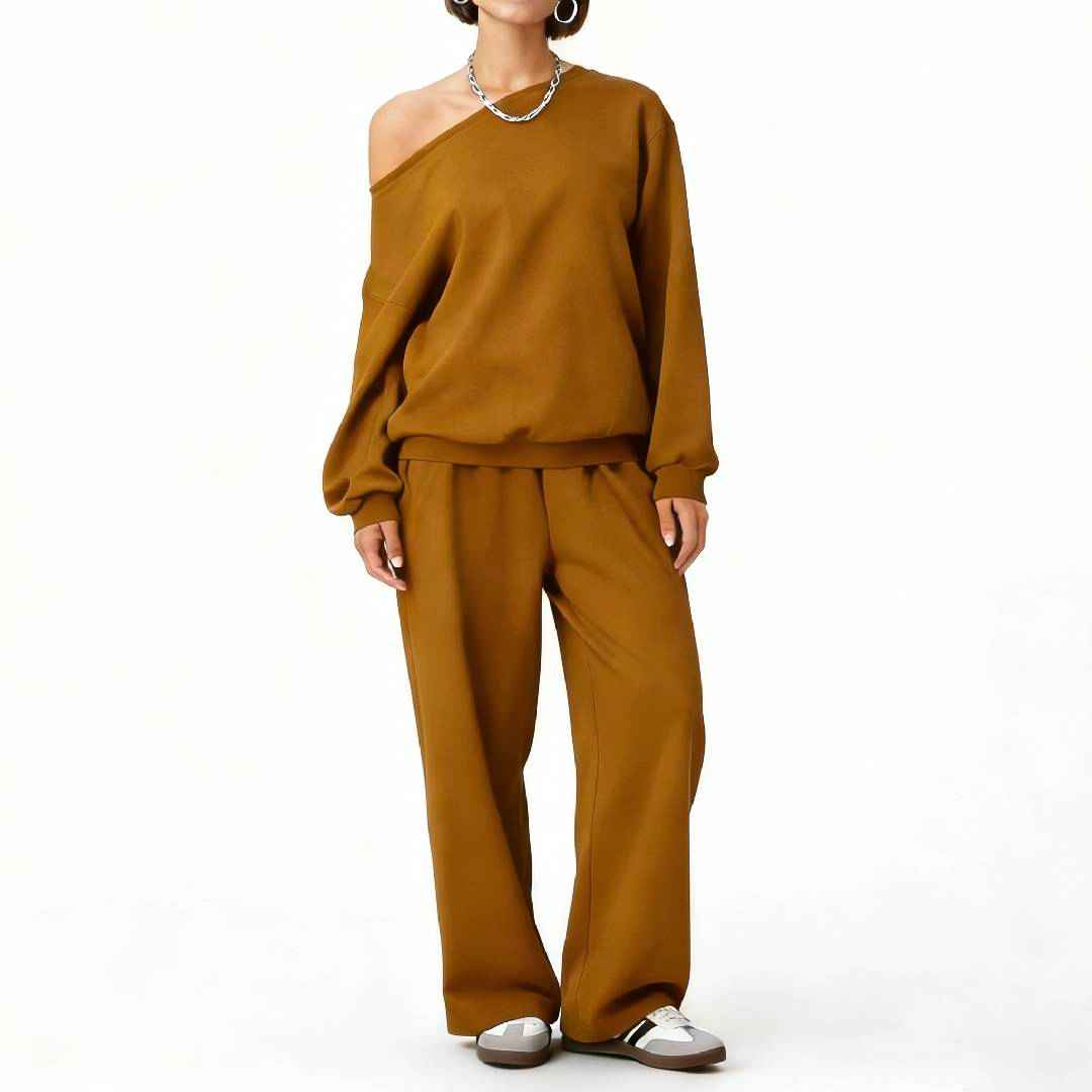 Womens Two Piece Sets Sloping Shoulder Top And Pants