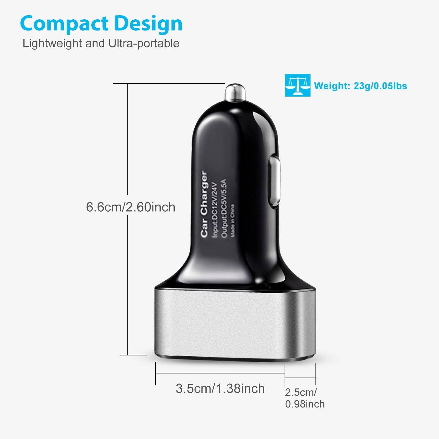 3 Port USB Car Charger 30W 5.5A Fast Charging Adapter