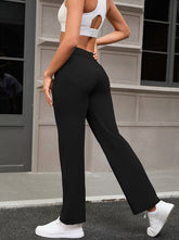 Womens Yoga Style Straight Leg Pants with Pockets