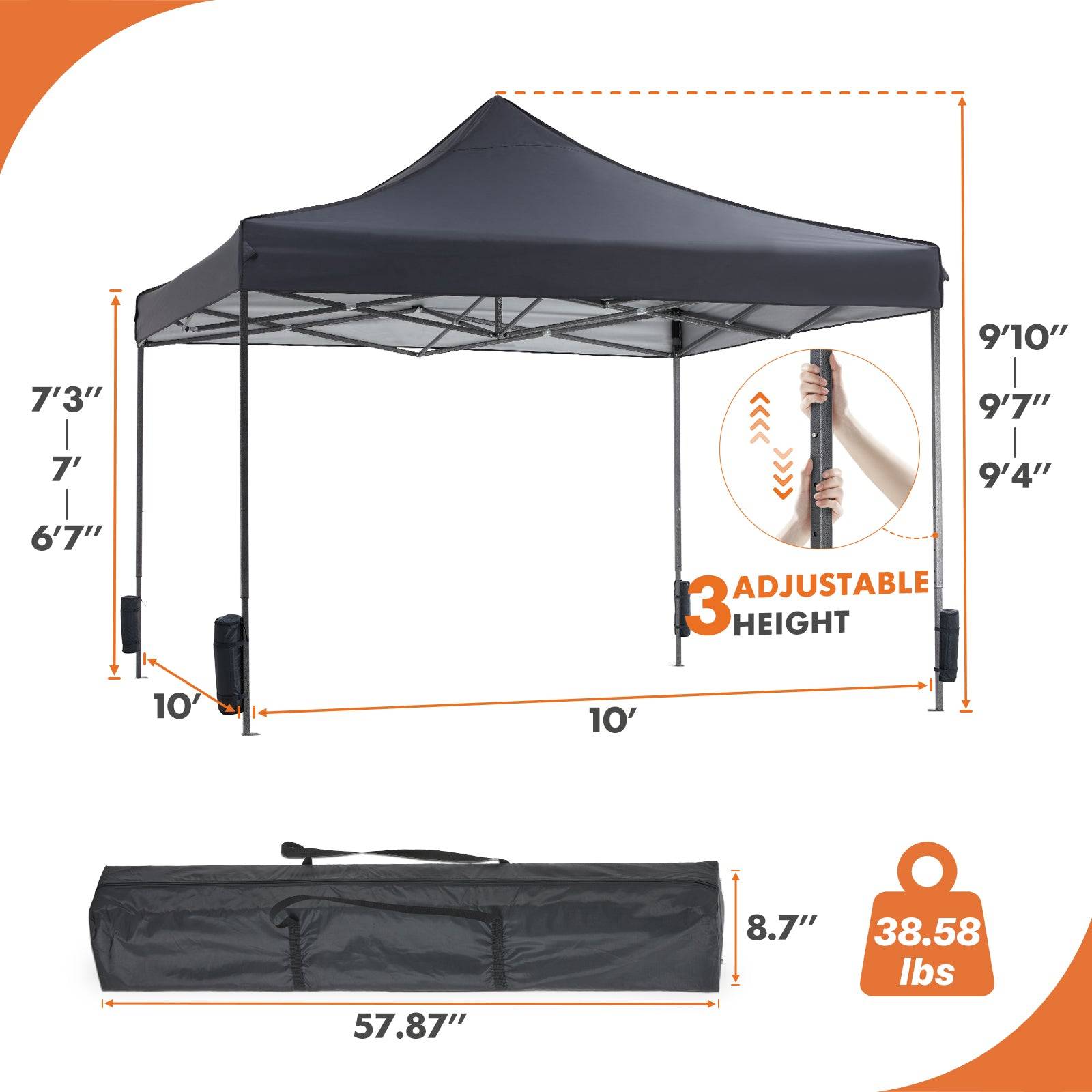 Pop Out Tent 10x10 UV Resistant Adjustable Portable Canopy