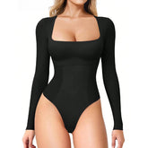 Womens Square Neck Long Sleeve Bodysuit with Tummy Control