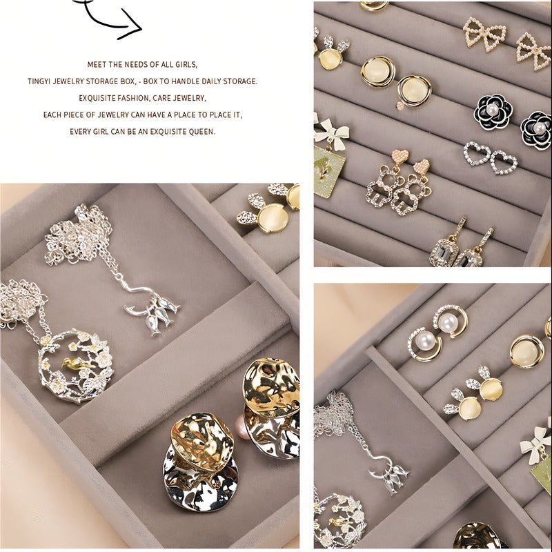 Gray Velvet Jewelry Tray Organizer Compact