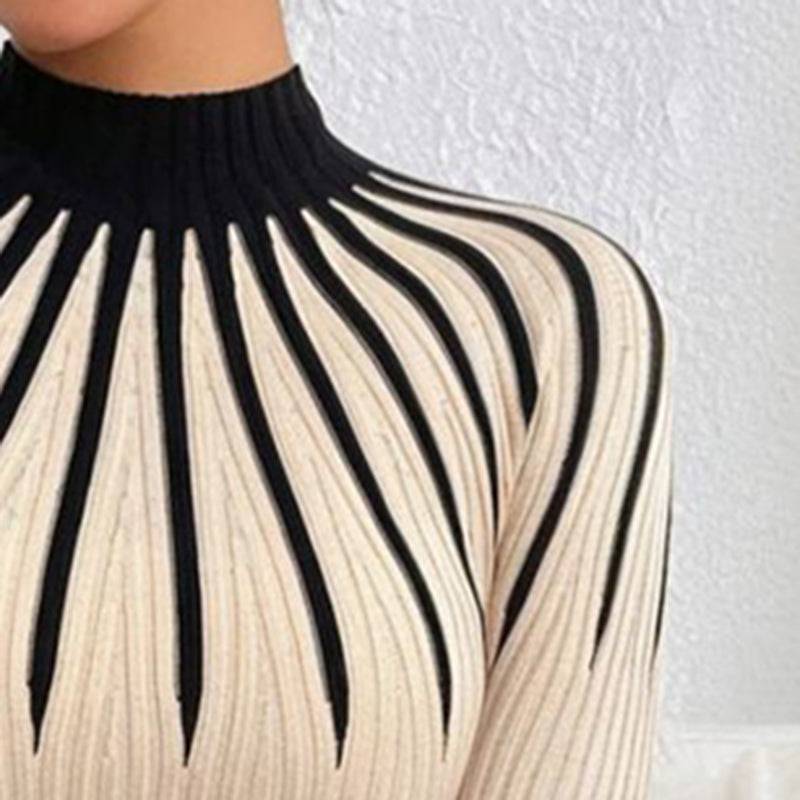 Womens Mock Neck Ribbed Knit Sweater