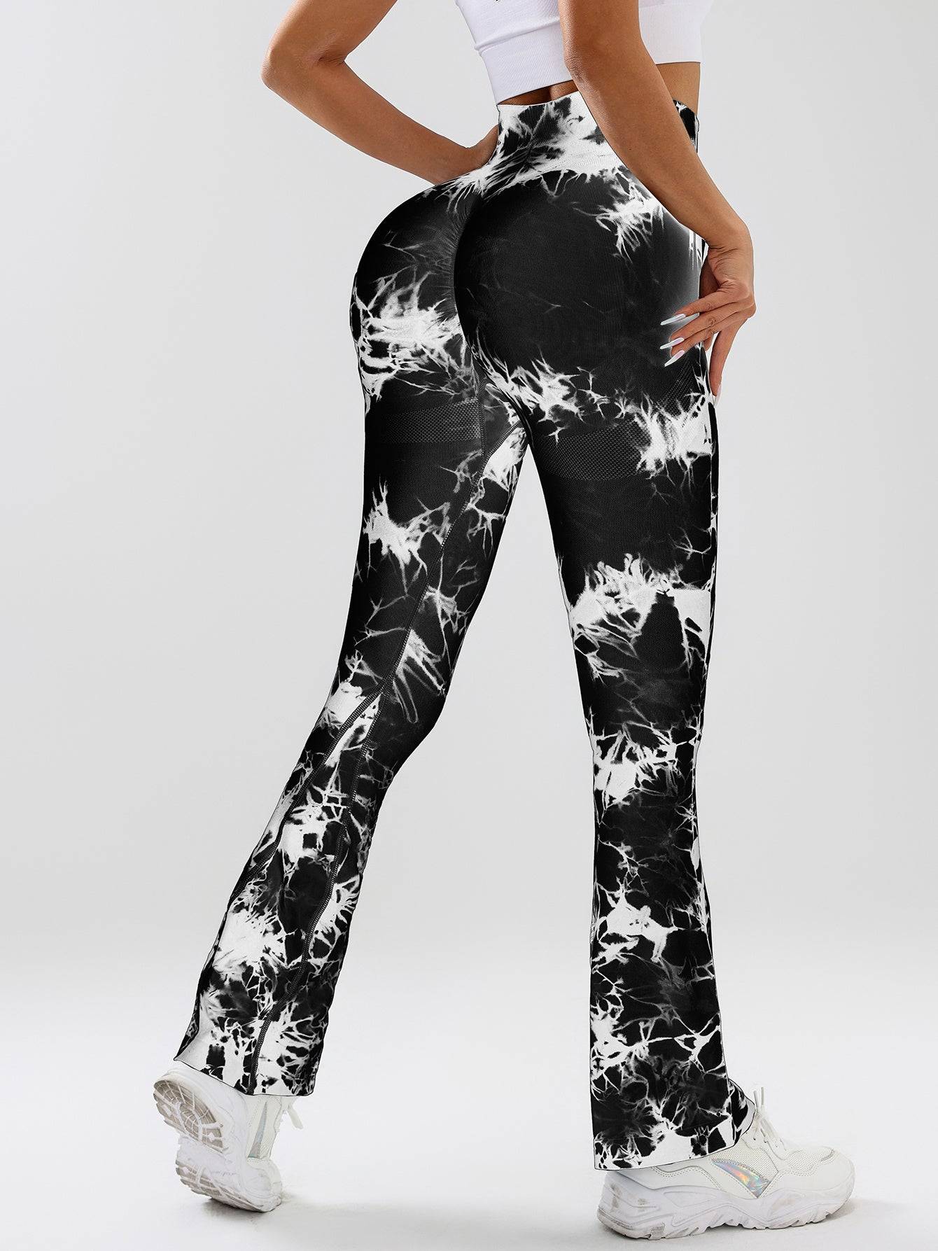 Womens High Waist Tie Dye Flare Leggings with Tummy Control