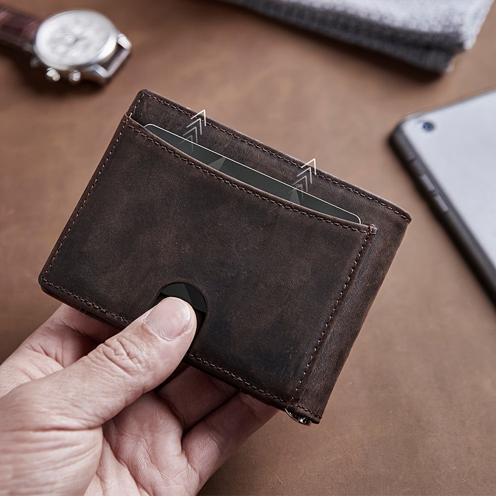 Mens Leather Bifold Wallet with AirTag Slot
