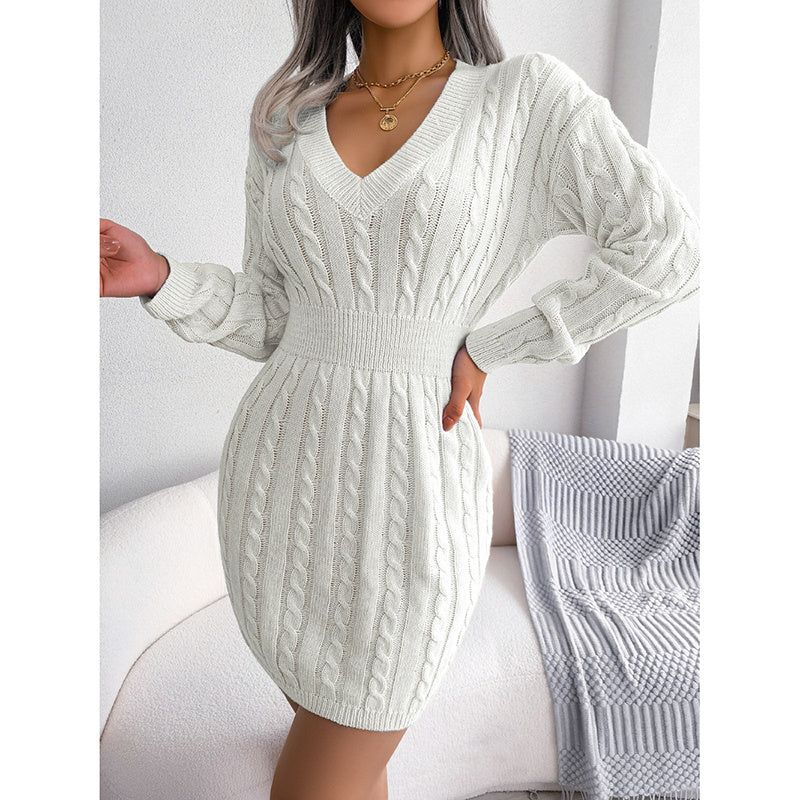Dress V Neck Long Sleeve Bodycon Sweater Mini