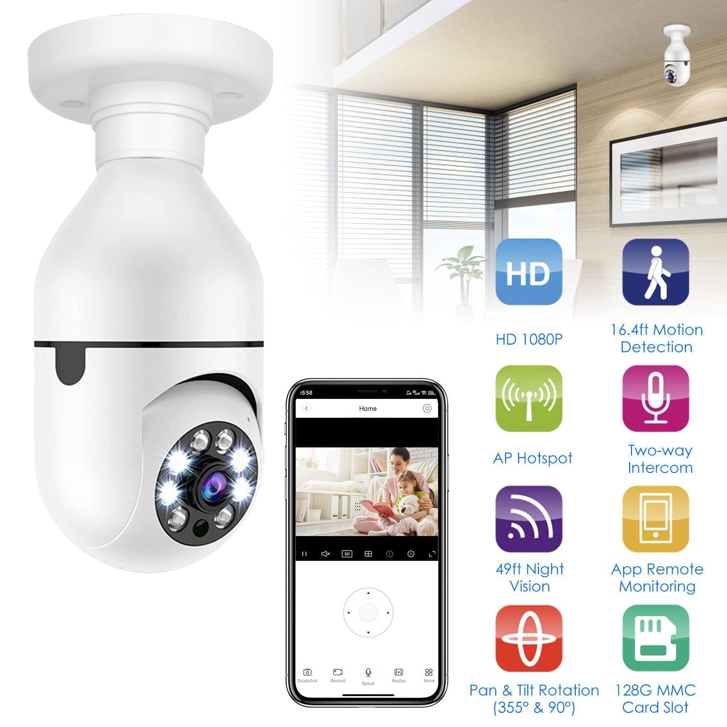 E27 WiFi Security Camera 1080P Night Vision