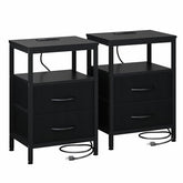 Bedside Table with Charging Station and Fabric Drawers