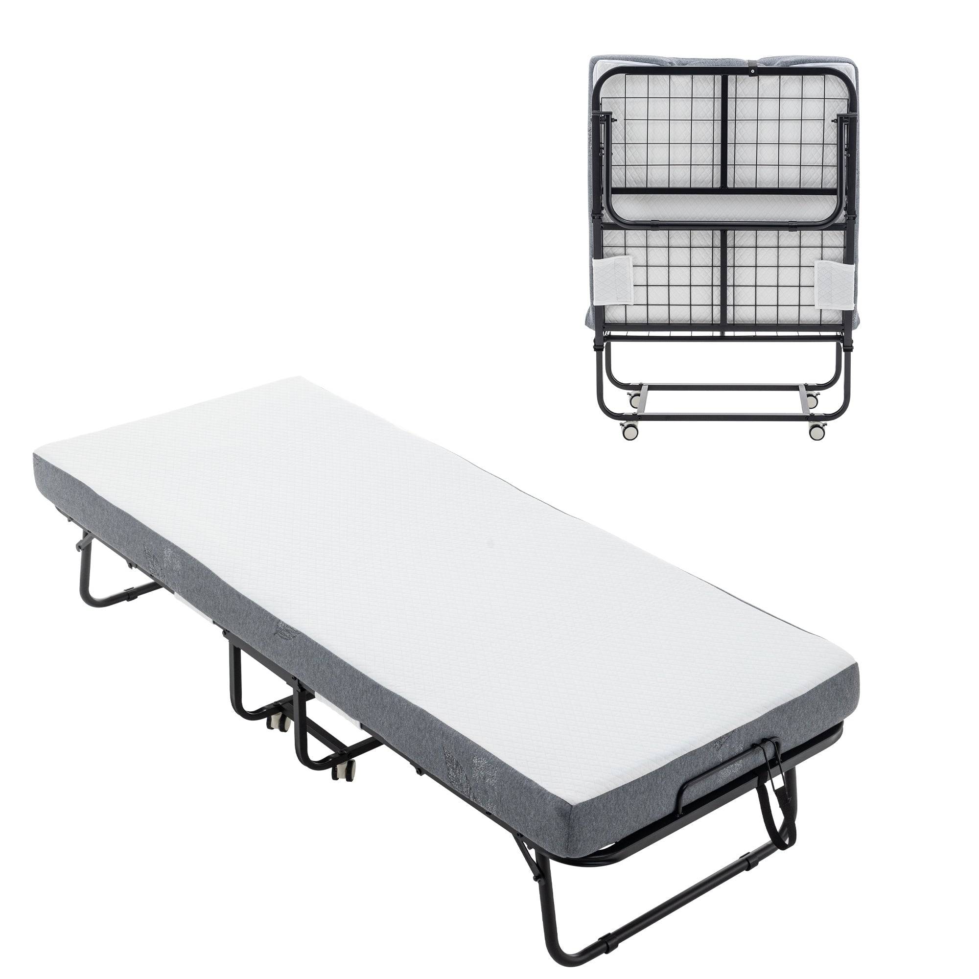 Foldable Bed with Memory Foam Mattress and Metal Frame