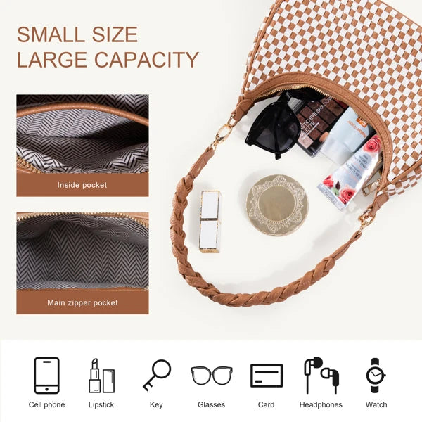 Womens Woven Hobo Handbag Vegan Leather Tote