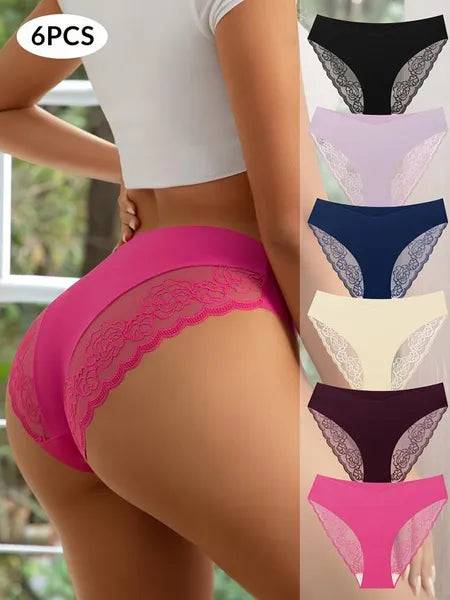 6 Pack Lace Triangle Panties Low Waist Set