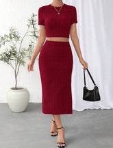 High Waist Skirt and Top Set Slim Fit Side Detail Two Piece