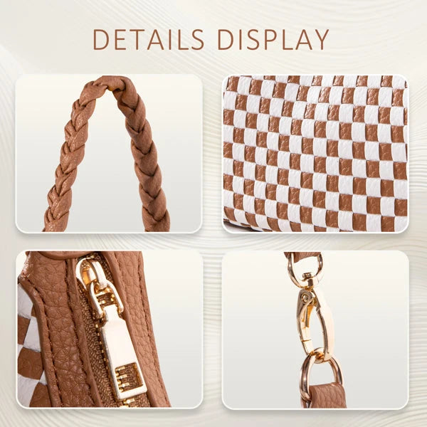 Womens Woven Hobo Handbag Vegan Leather Tote