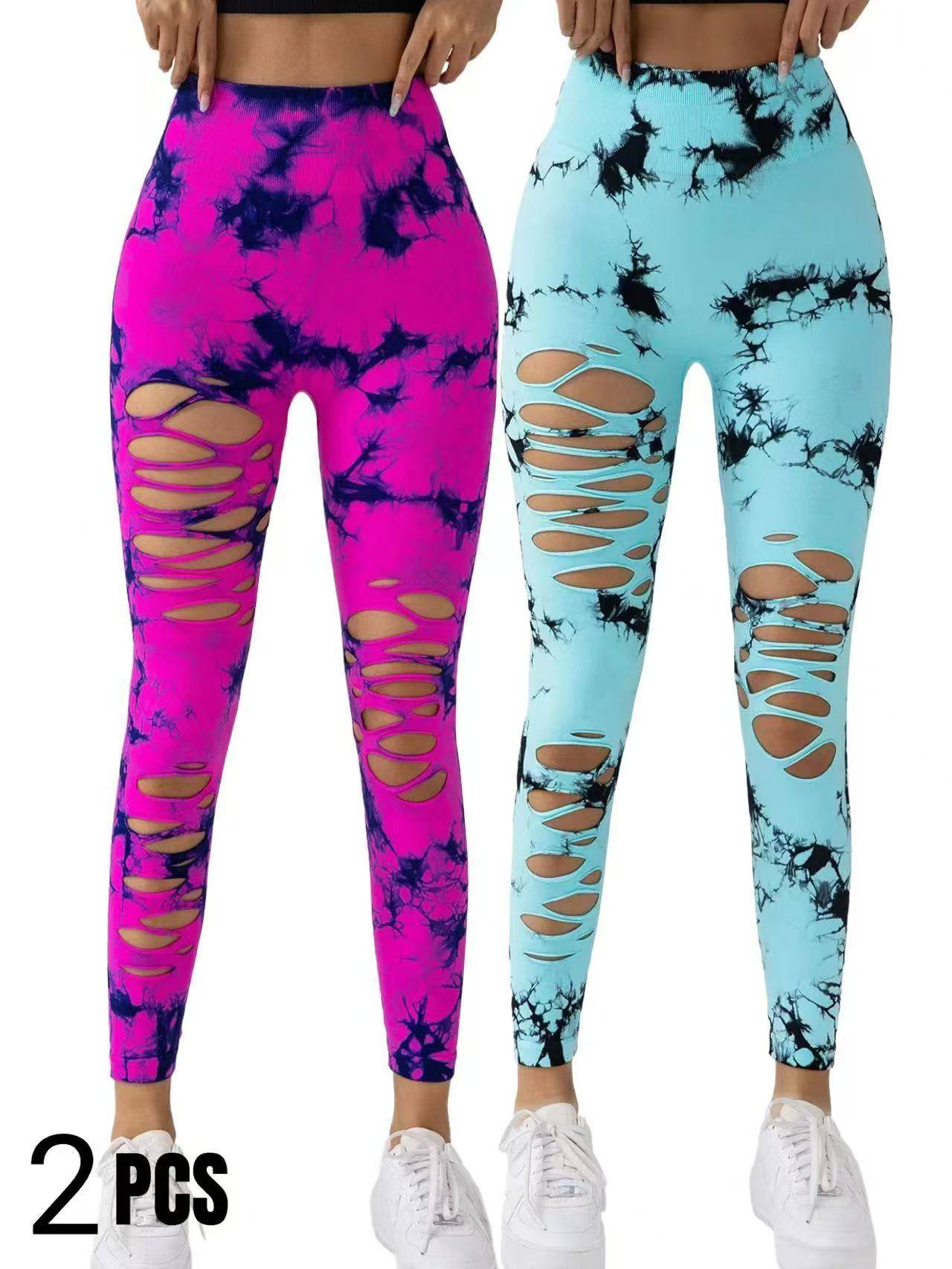 Tie Dye Yoga Pants High Waist Hollow Out Tummy Control