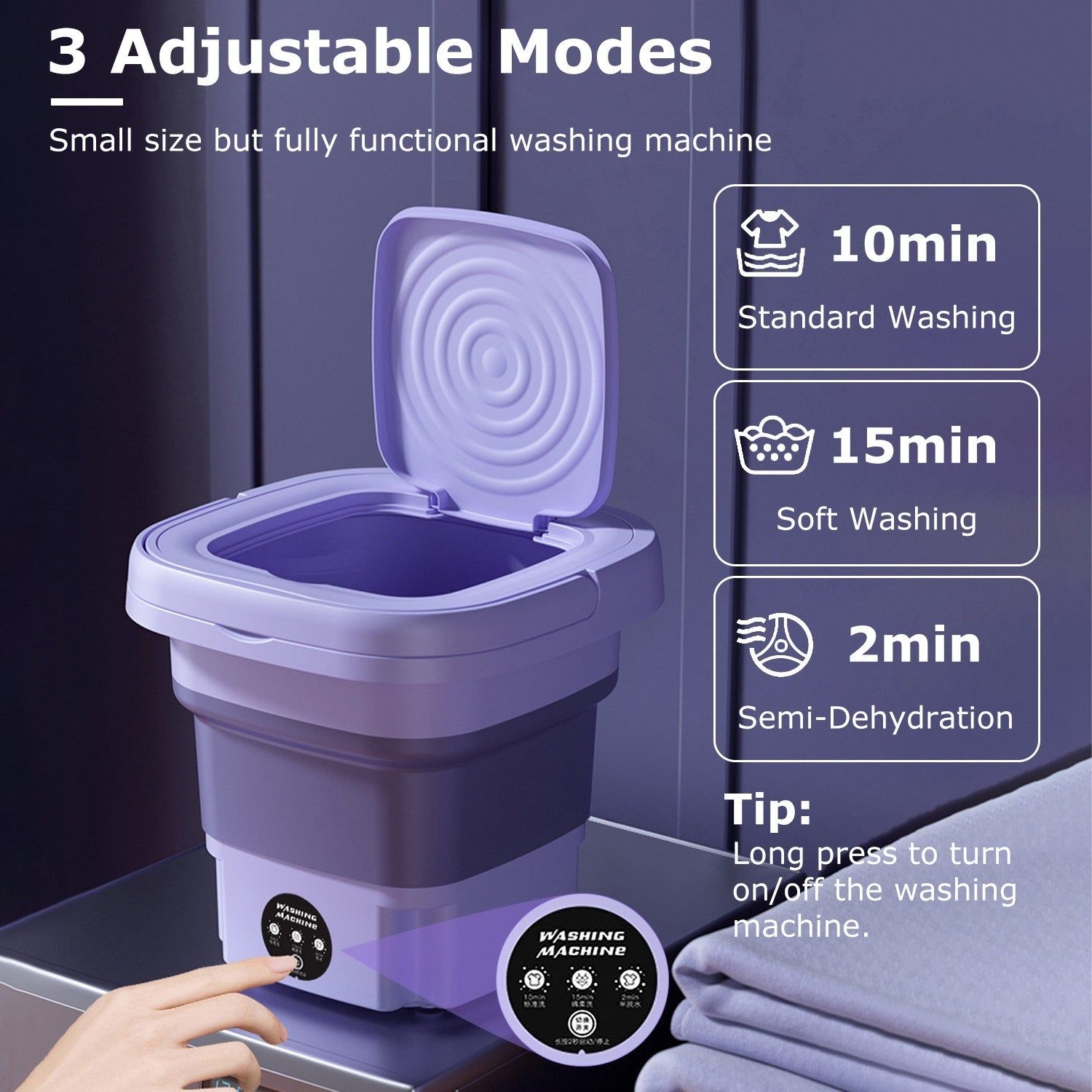 Foldable Portable Washing Machine with 3 Modes 8L Capacity