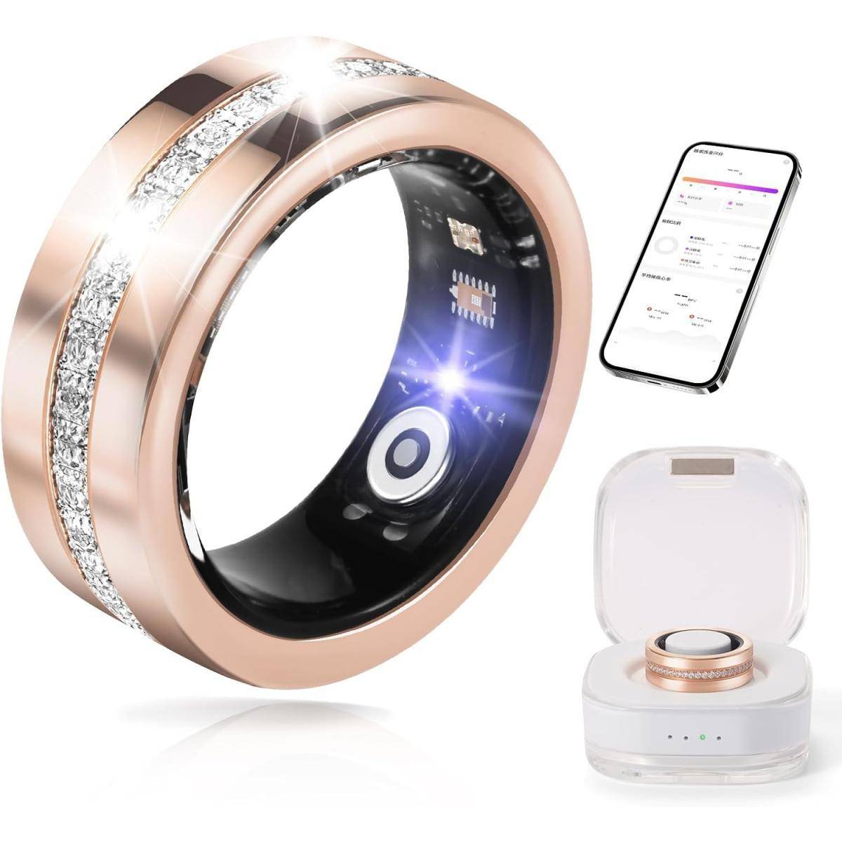 Rose Gold Smart Ring with Health Tracking and Diamond Finish
