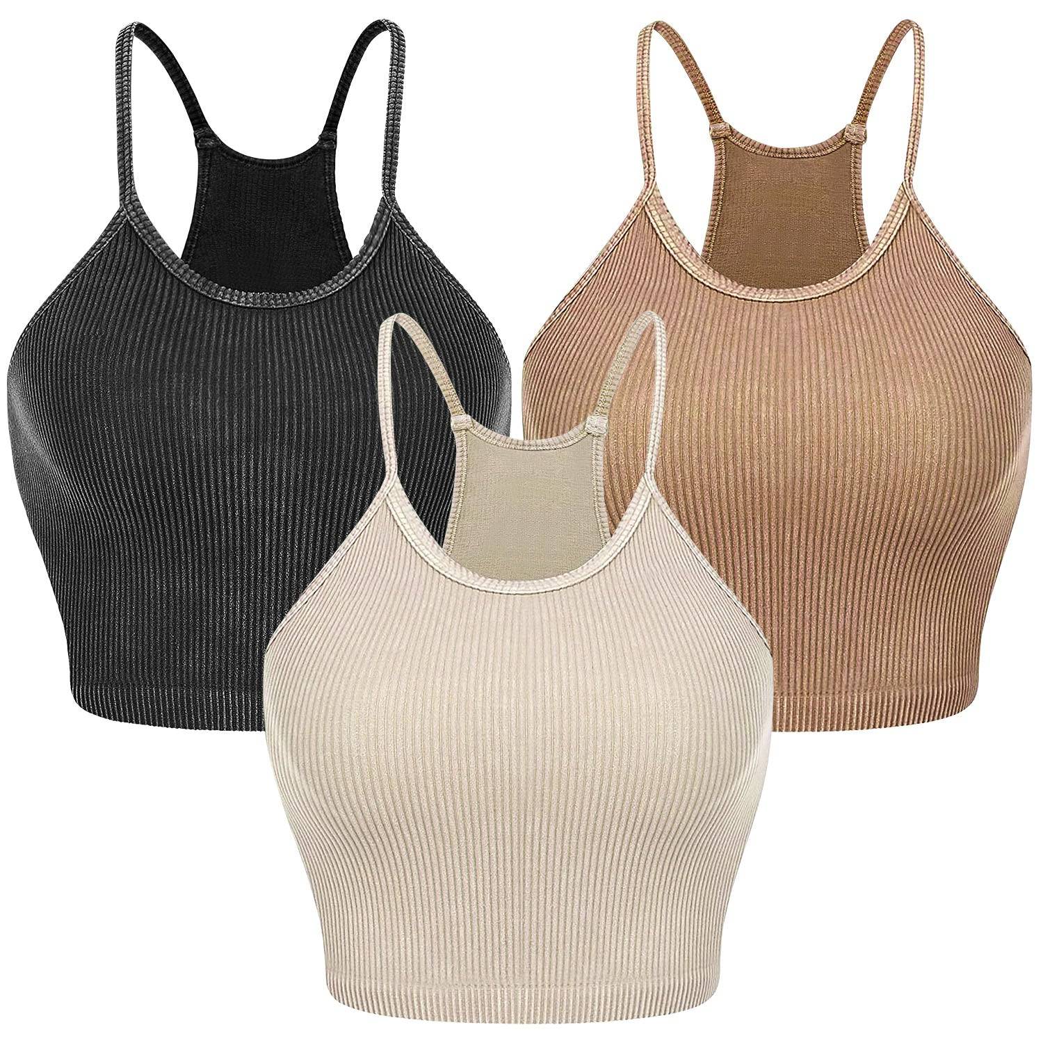 Women Ribbed Crop Tops 3 Pack Stretch Tank Set