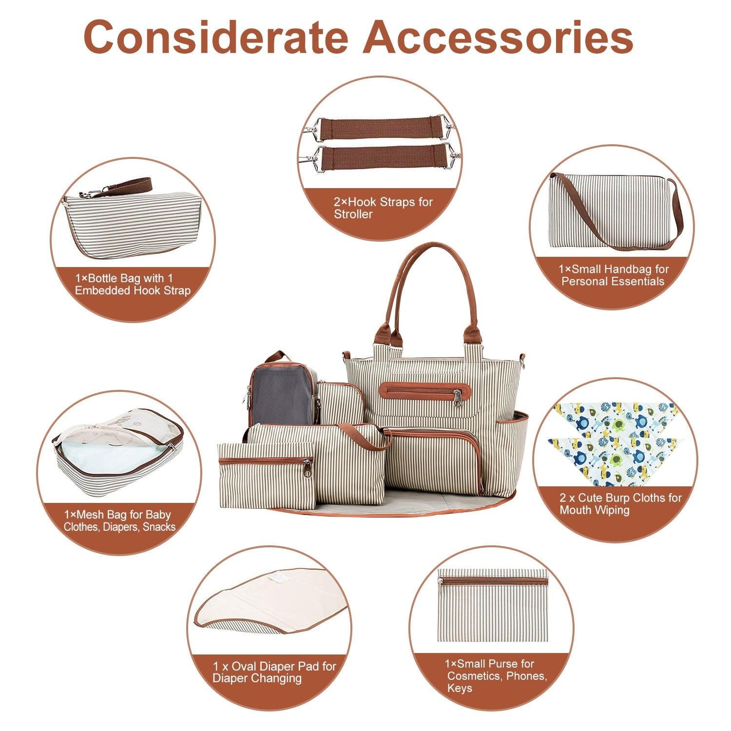 8Pcs Diaper Bags Set Multifunctional Baby Changing Kit