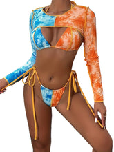 Womens Tie Dye Bikini Set with Printed Neckline