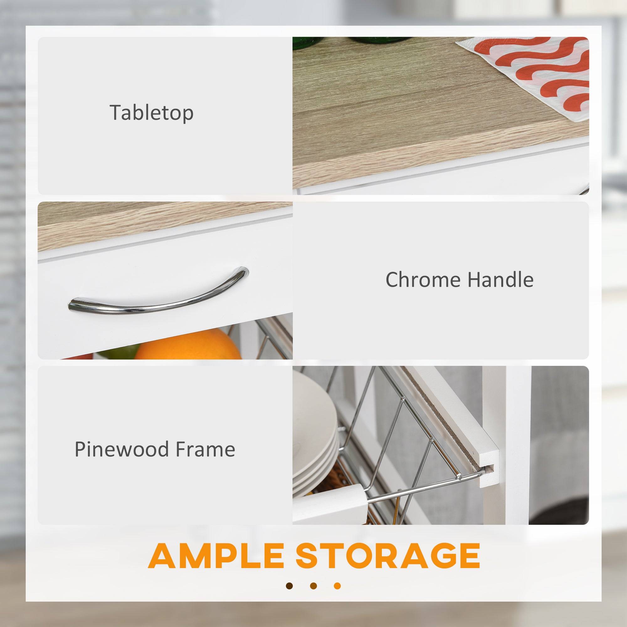 Mobile Kitchen Cart with Baskets and Drawer