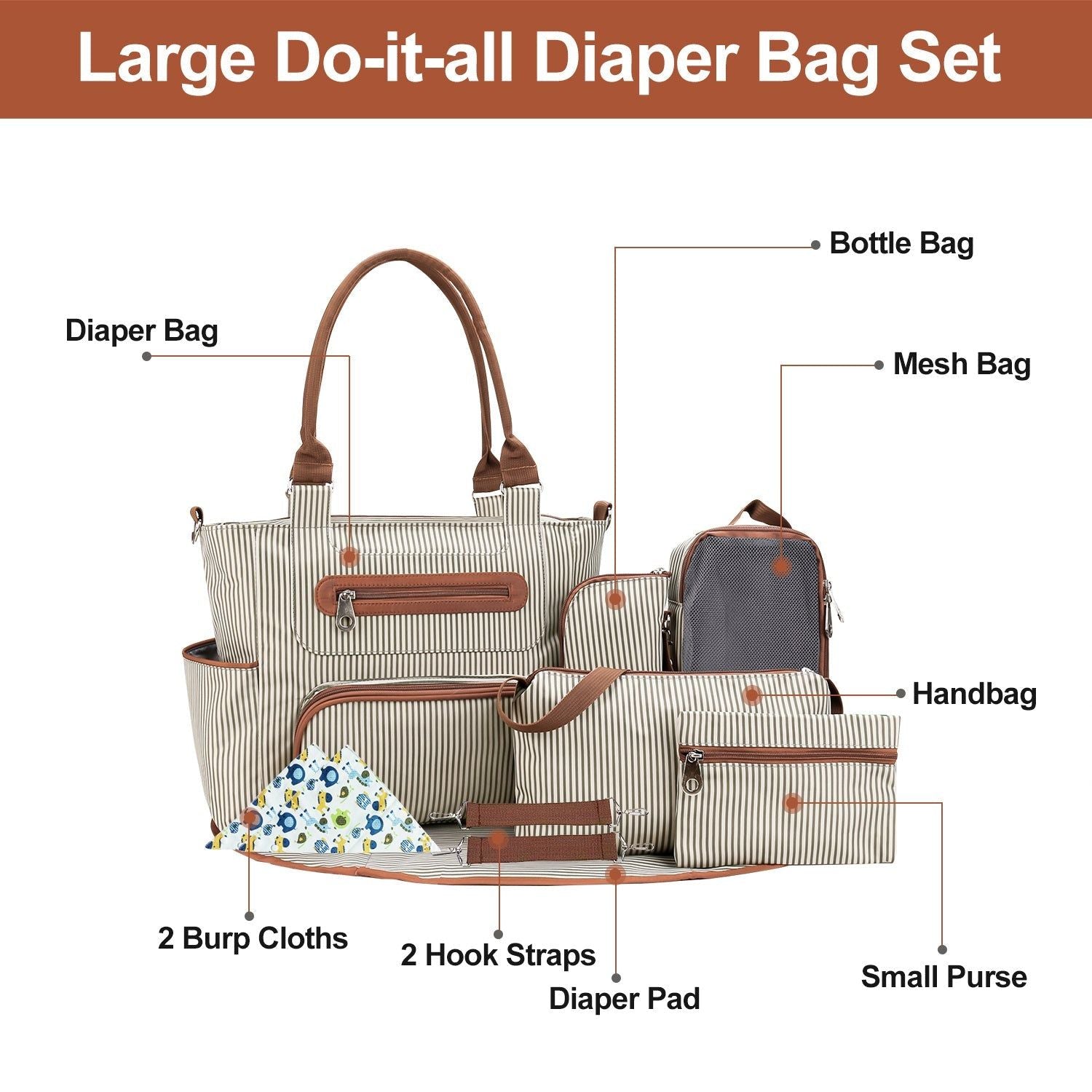 8Pcs Diaper Bags Set Multifunctional Baby Changing Kit