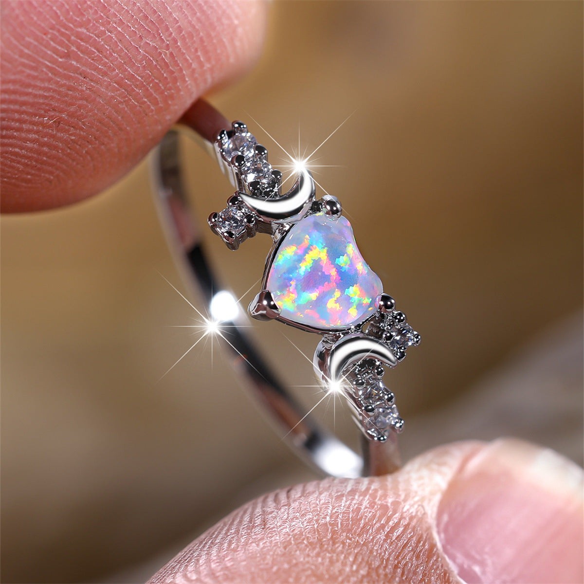 Women Adjustable Three Claw Moon Love Ring