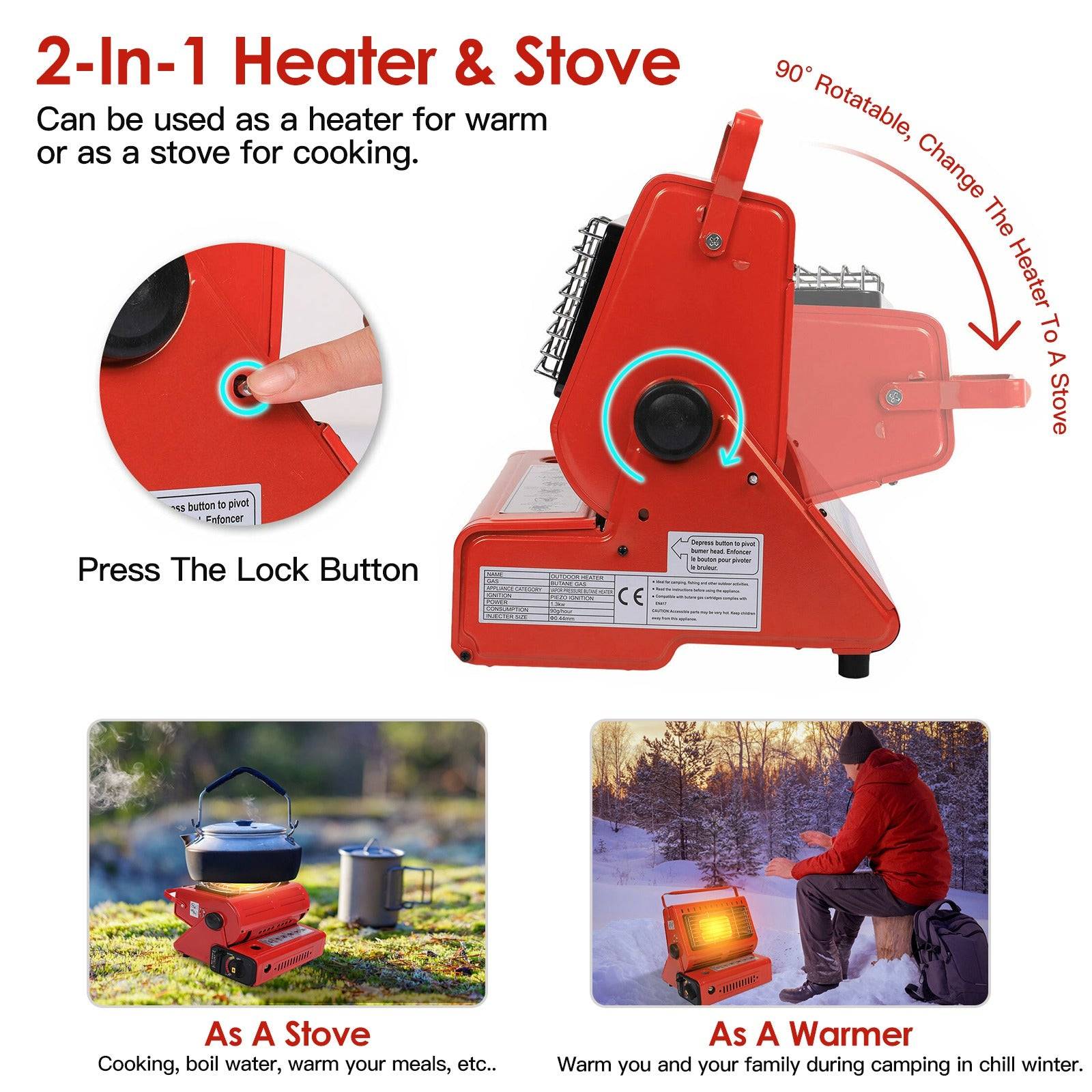 Portable 2 in 1 Gas Heater and Camping Stove