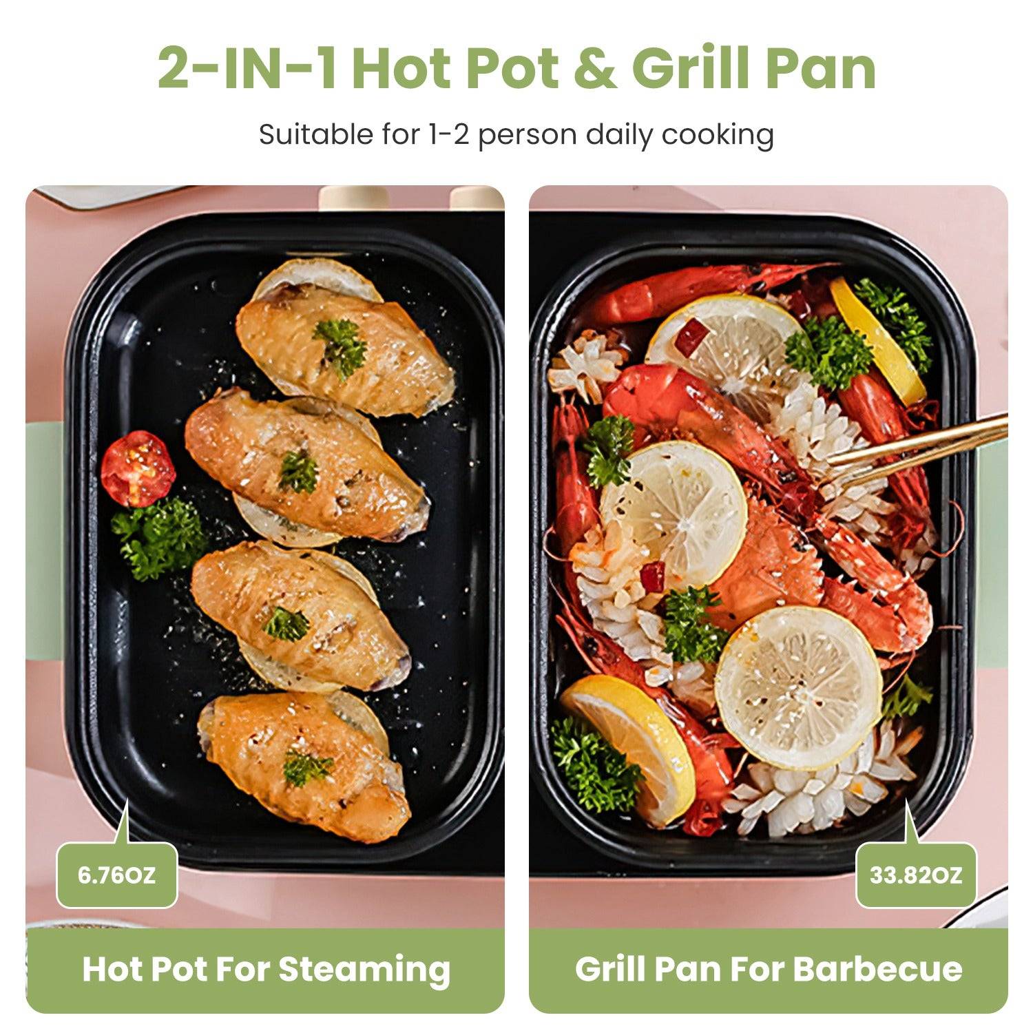 2-in-1 Electric Grill and Hot Pot 1300W for 1–2 People