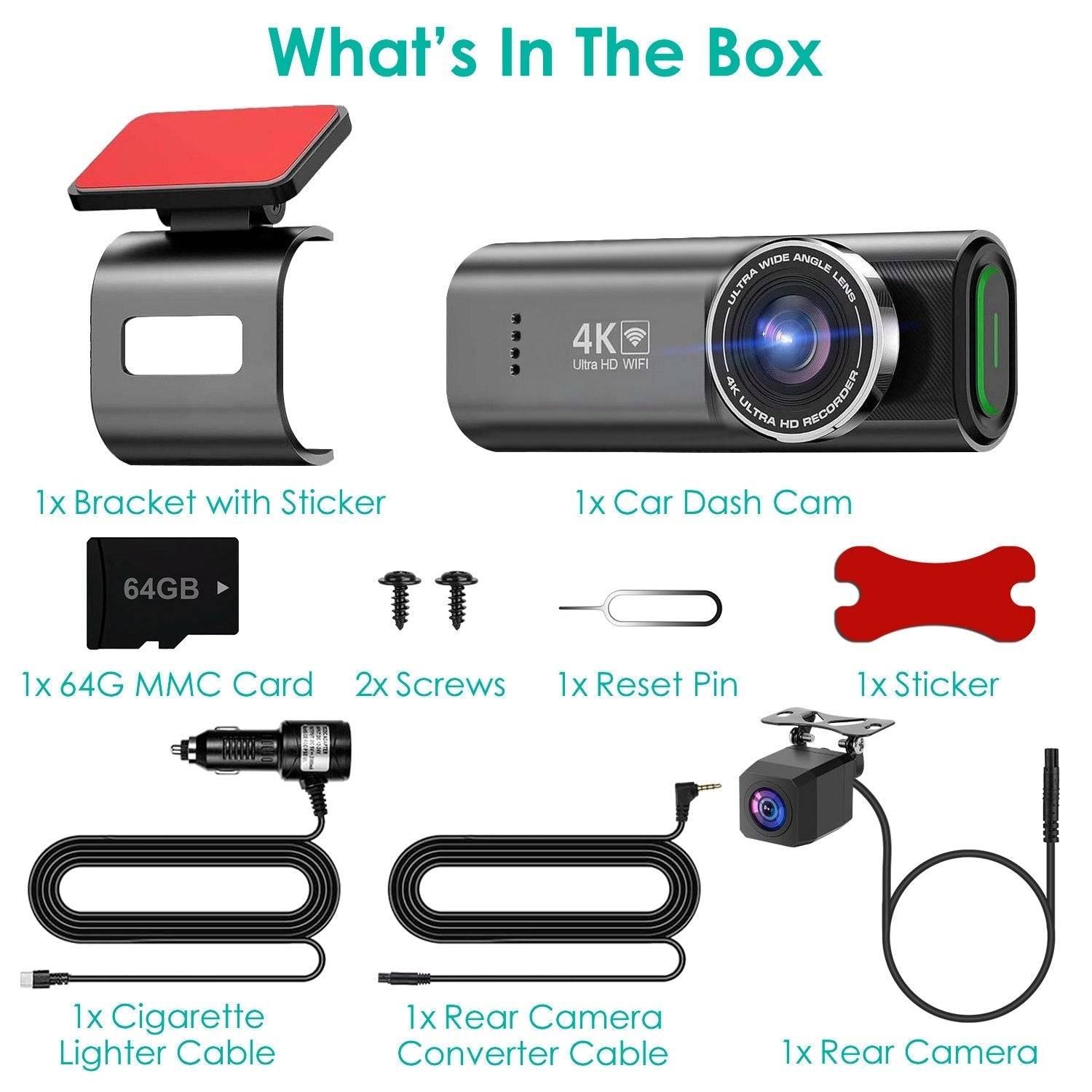 Dash Cam 4K Front 1080P Rear WiFi Mini Dual Camera