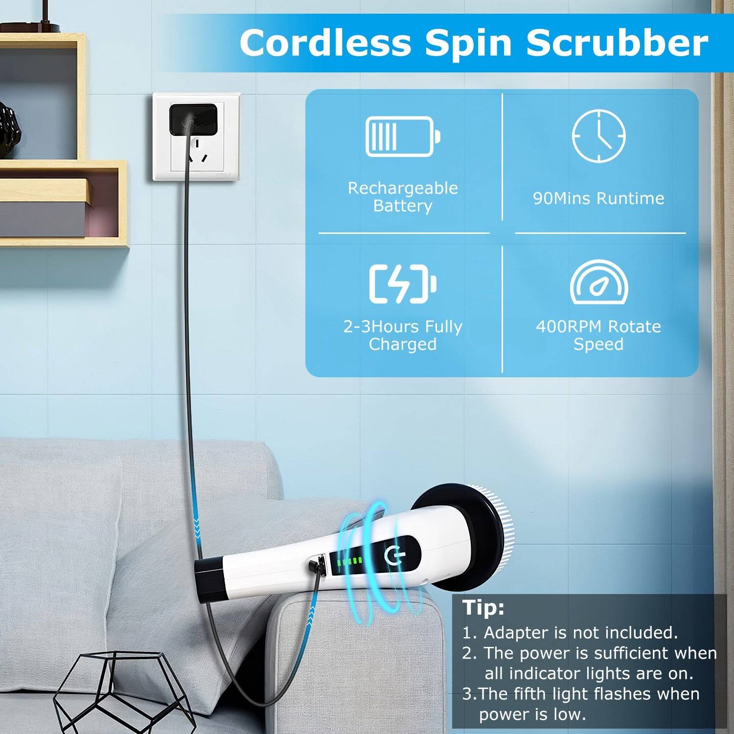 Cordless Electric Spin Scrubber With Extension Arm Kit