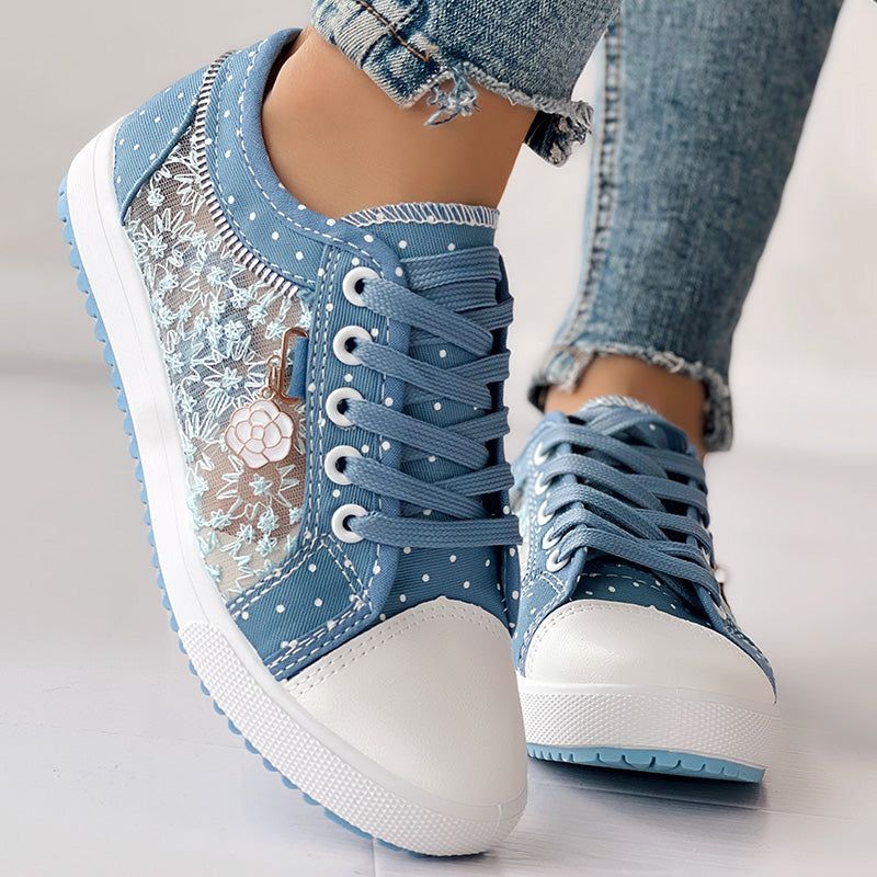 Embroidered Polka Dot Breathable Mesh Sneakers