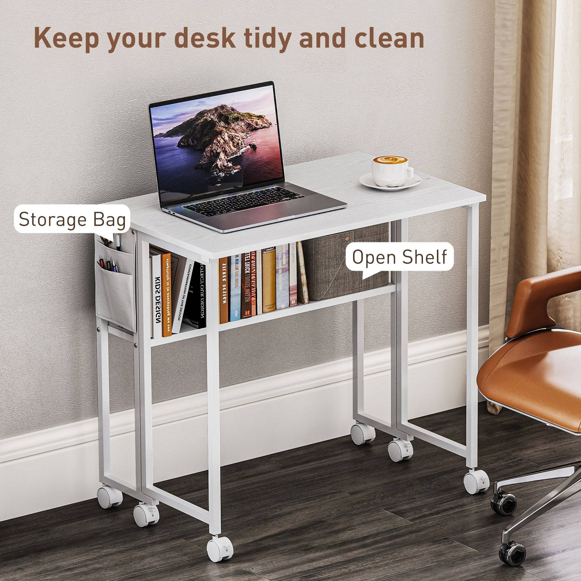 Portable Folding Table Computer Desk With Wheels And Storage