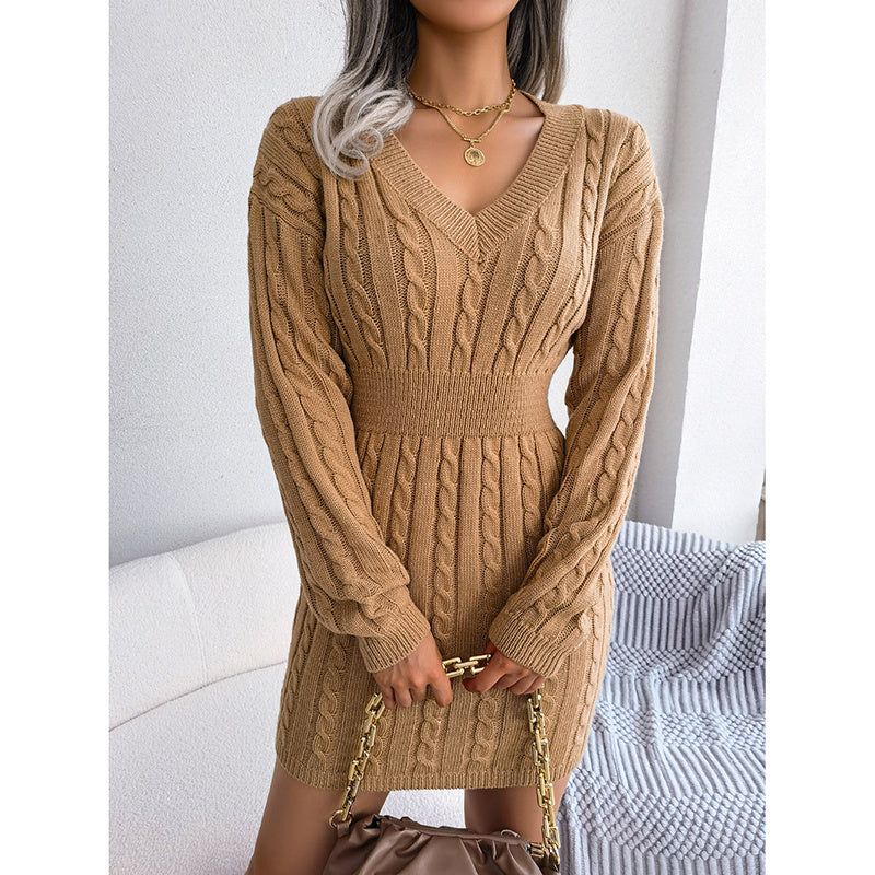 Dress V Neck Long Sleeve Bodycon Sweater Mini